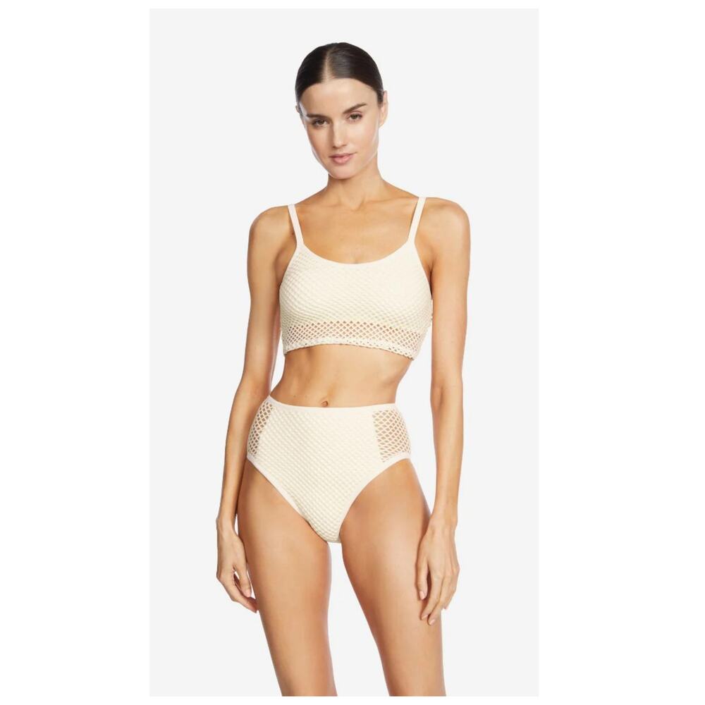 NEW Robin Piccone PUA Crochet Cami Top and High Waist Bikini Bottoms Size Large